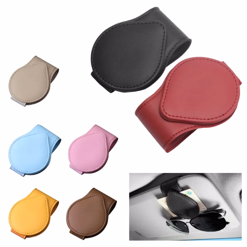 PU Leather Car Sunglasses Holder Clip