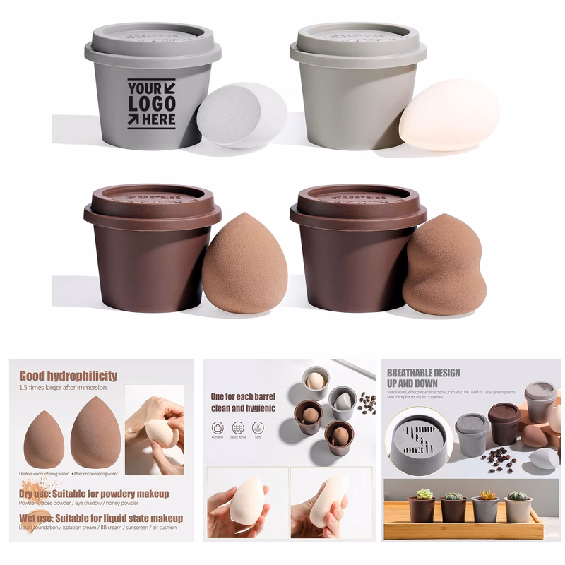 Foundation Blending Beauty Makeup Sponge Set with Coffee Cup Package