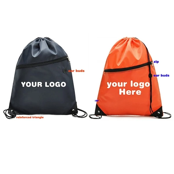 Drawstring Bag w/ Zippered In Front Built -Slot For Ear Buds 1