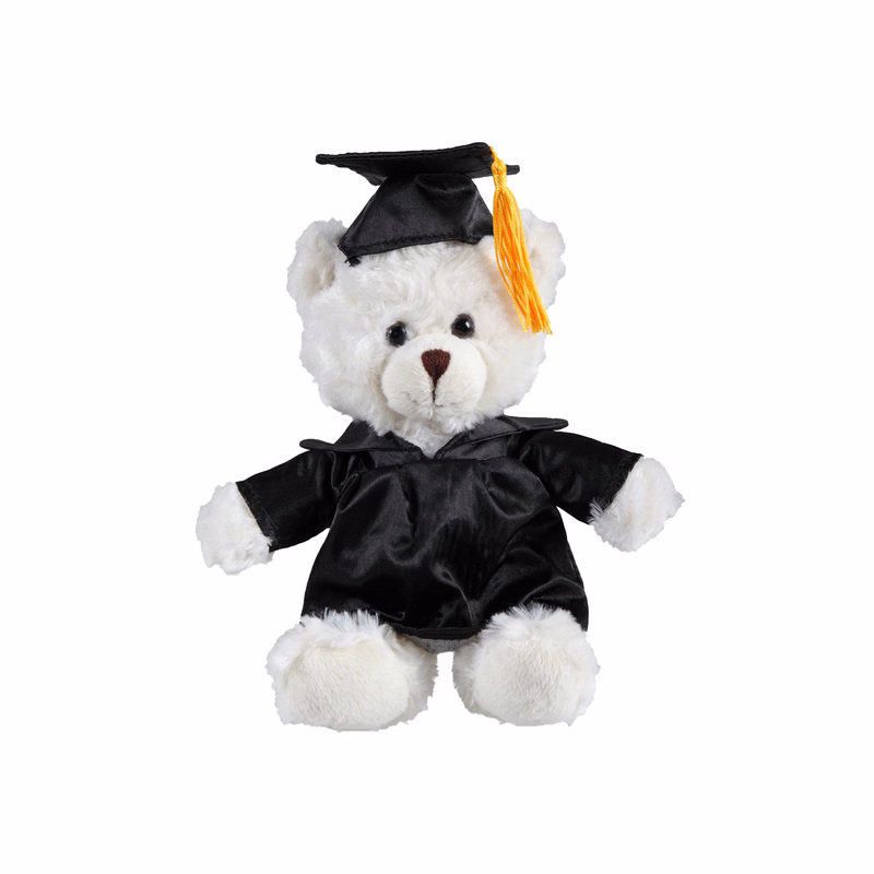 soft plush  Cream Curly Sitting Bear with graduation cap &gown