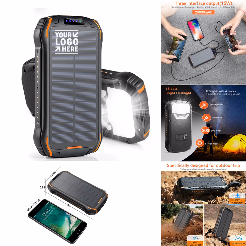 1 Type C 2 USB Ports Built-in Dual LED Flashlight 26800mAh Portable Phone Solar Charger Power Bank 