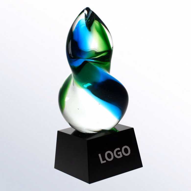 Unique Style of Art Glass Blue Union on Black optical Crystal Base