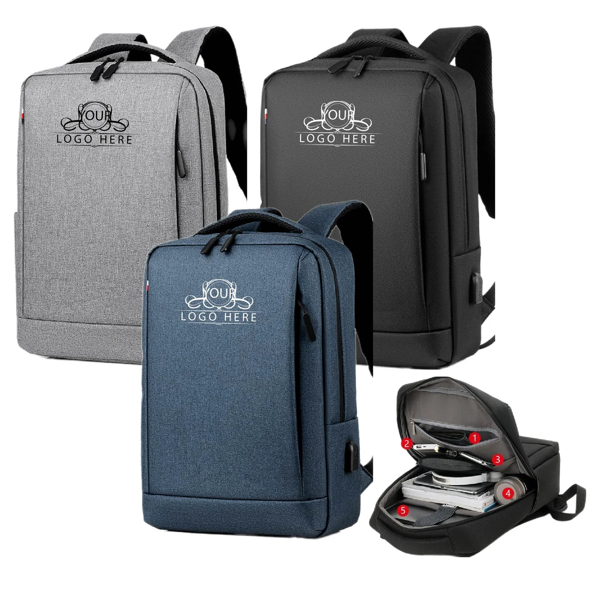 Business Travel Laptop Backpack with USB Charging Port 1