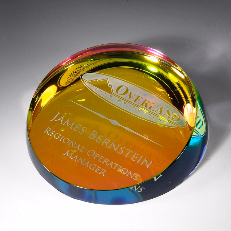 4-1/4" Rainbow colored corona paperweight