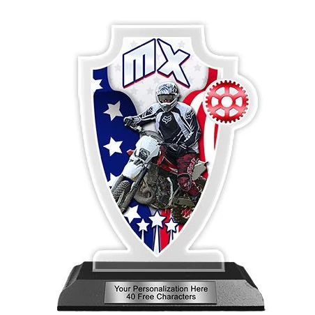 Acrylic Trophy: 6" Shield, Motocross USA Design 1