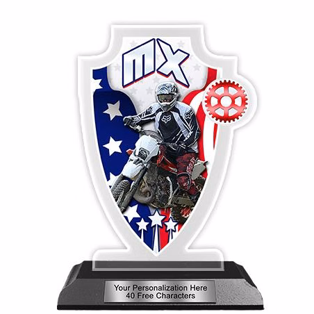 Acrylic Trophy: 6" Shield, Motocross USA Design