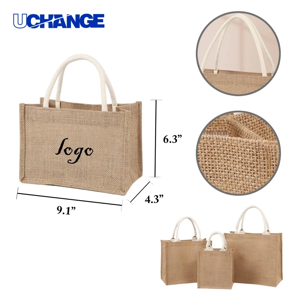 Jute Shopping Handbag, custom tote bag with logo imprint 1