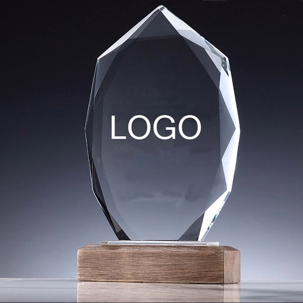 CRYSTAL ARROWHEAD AWARD WITH WOOD BASE