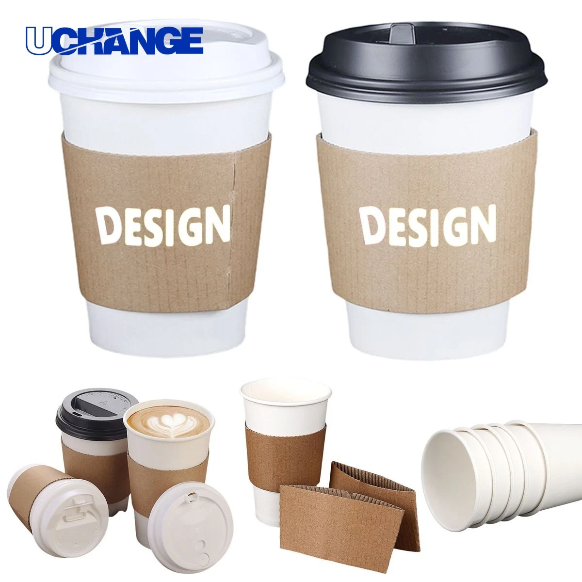 Paper Coffee Cup Container with Lids Sleeves 1