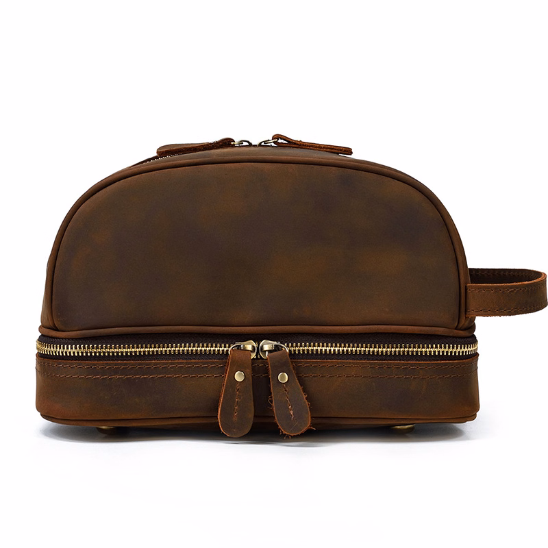 Vintage Leather Toiletry Bag Mens Dopp Kit Organizer