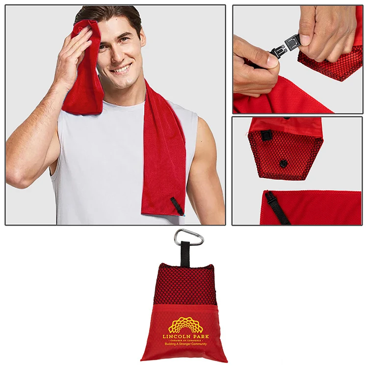 "Cool-n-Go" Full Size (12" x 32") Cooling Towel in Carabiner Pouch. 1