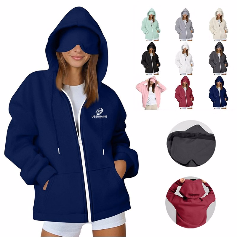 Hoodie with Eye Mask Women Full Zip up Hoodie Long Sleeve Casual Zip up