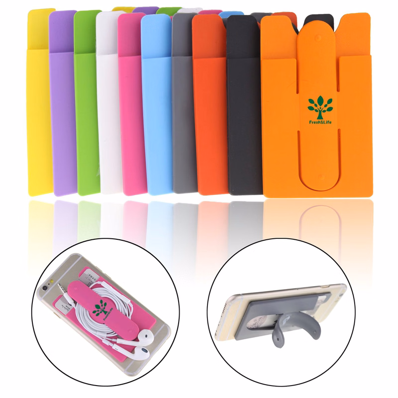 Universal Silicone Stick on Credit Card Holder with Phone Stand