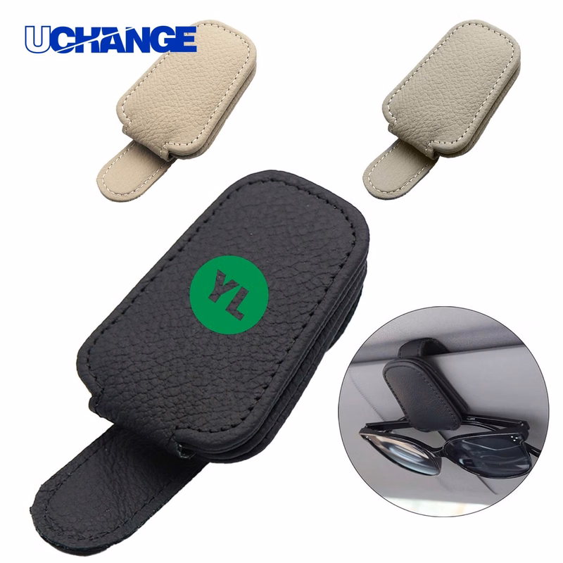 Eyewear PU Leather Magnetic Eyeglass Clip for Car Sun Visor Tool