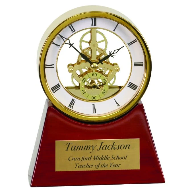 7 1/4" Executive Gold & Rosewood Piano Finish Clock 1