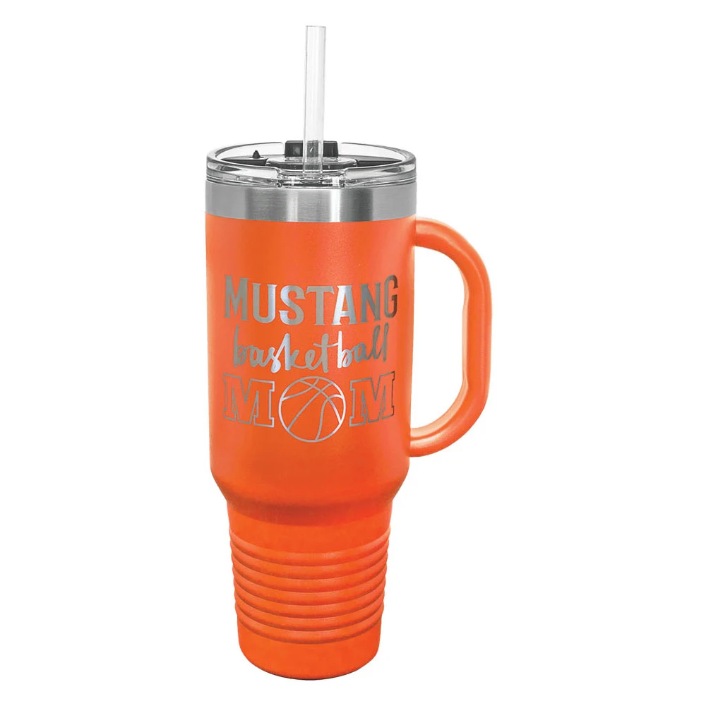 40 Oz. Orange Tumbler Mug w/Handle and Snap Lid 1