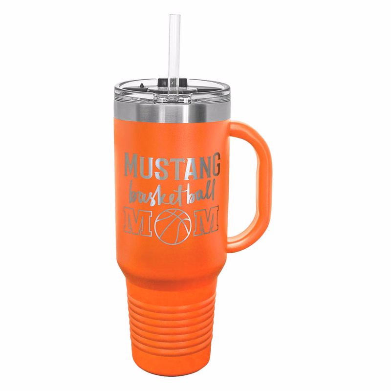 40 Oz. Orange Tumbler Mug w/Handle and Snap Lid