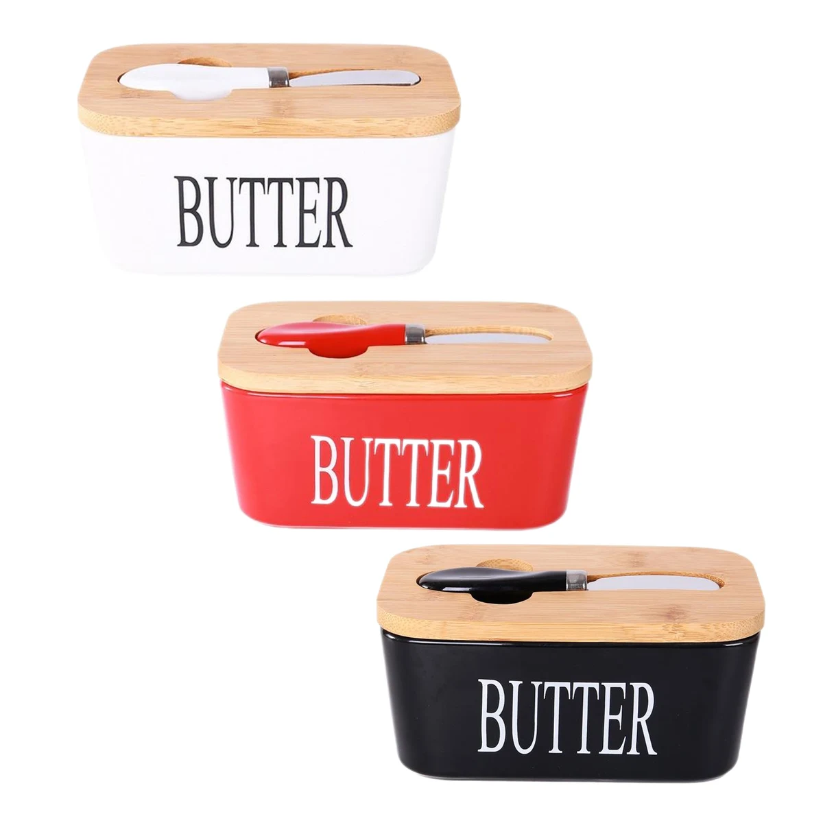 Butter Dish with Bamboo Lid & Knife (direct import) 1