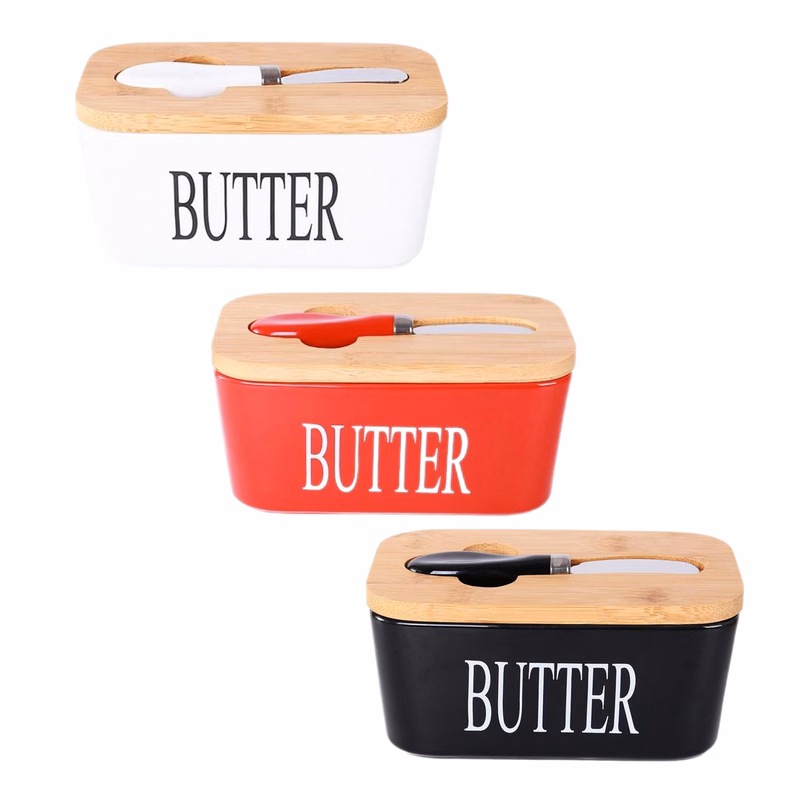 Butter Dish with Bamboo Lid & Knife (direct import)