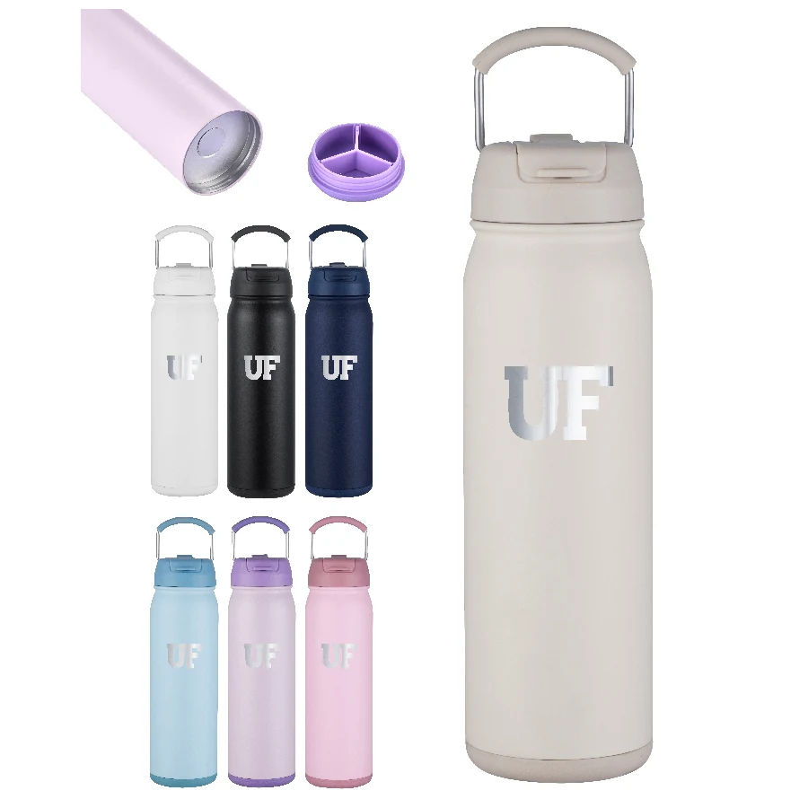Union Printed - 24 oz. Vacuum Bottle 2 in 1 Dual Use Lid w/ Carry Handle - Laser Engraved 1