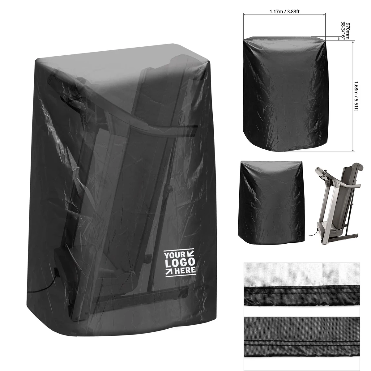 46" L x 38" W x 66" H Waterproof Durable Black Treadmill Cover with Storage Bag 1