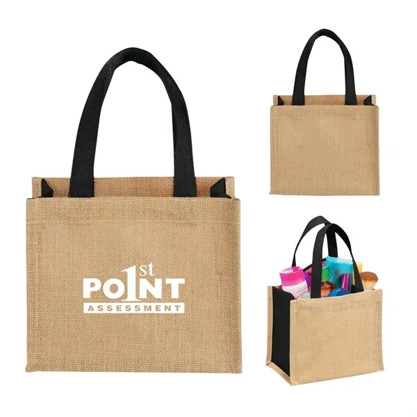 Two tone Burlap Bag Mini Size, custom tote bag with logo imprint 1
