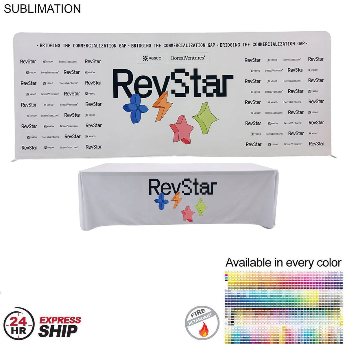 24Hr Express Ship - Tradeshow Booth Package, 20' EuroFit Tension Fabric Wall & PREMIUM 8' Tablecloth 1