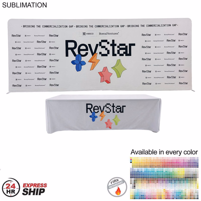 24Hr Express Ship - Tradeshow Booth Package, 20' EuroFit Tension Fabric Wall & PREMIUM 8' Tablecloth