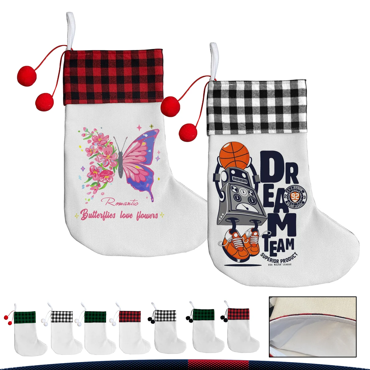 Plaid Pattern Christmas Stocking, custom tote bag with logo imprint 1