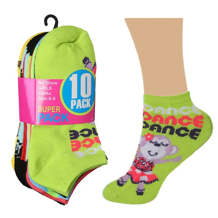 Girls' Ankle Socks - 10 Pack Wild Monkey Designs Size 6-8 1