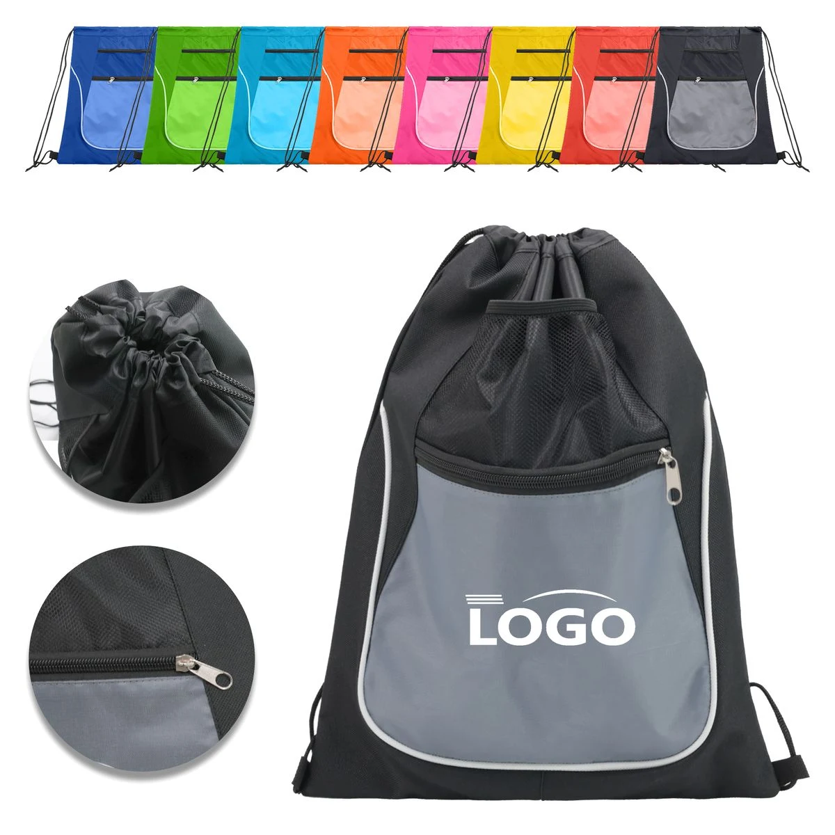 Waterproof Drawstring Backpack with Zip Pocket 1