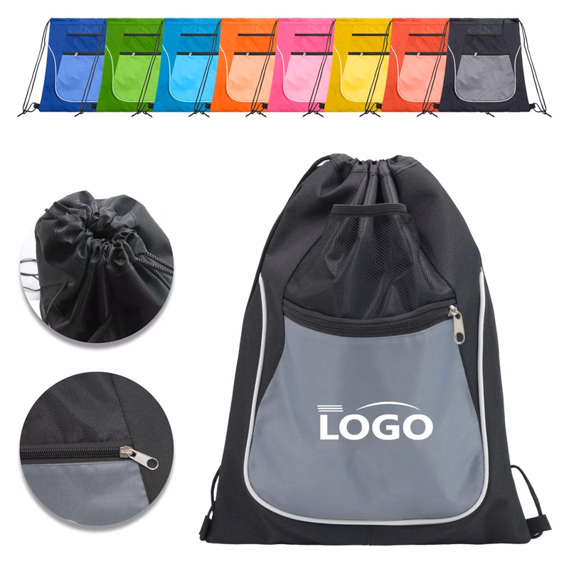 Waterproof Drawstring Backpack with Zip Pocket
