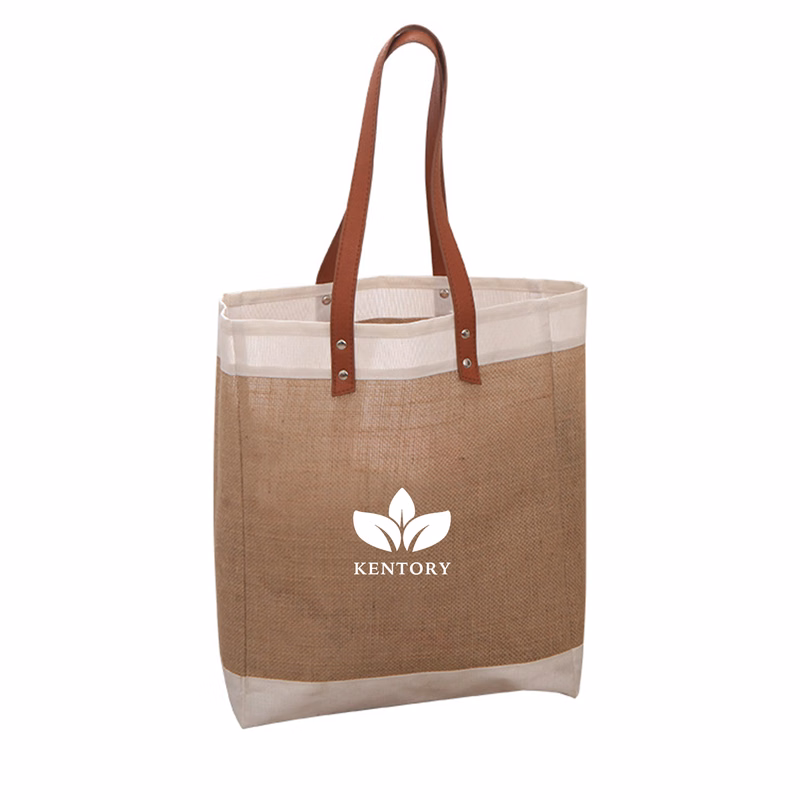 Burlap PU Leather Tote Bag