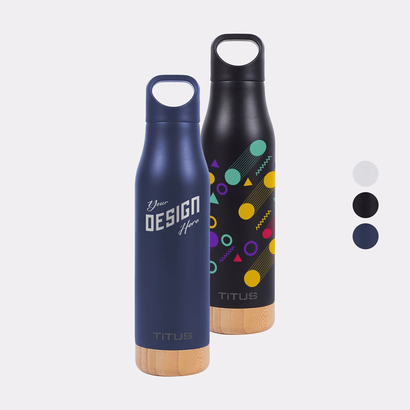 Premium 17 oz TiTUS® Stainless Steel Water Bottle with Wood Base