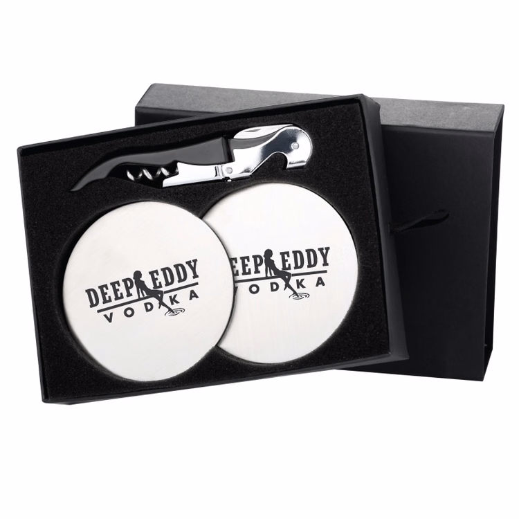 The Haydin Waiter's Corkscrew and Stainless Steel Coaster Gift Set