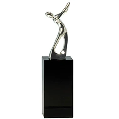 9.5" Silver Metal Gold Figure Award with Black Crystal Pedestal Base 1