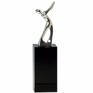 9.5" Silver Metal Gold Figure Award with Black Crystal Pedestal Base