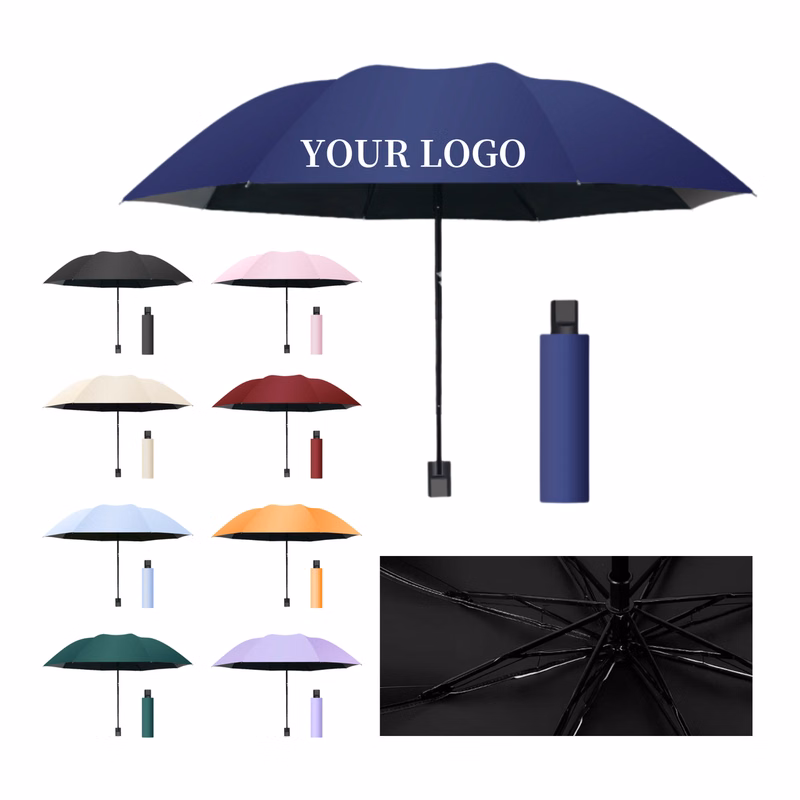 8-Rib Manual Umbrella Rain Sun Black Lining
