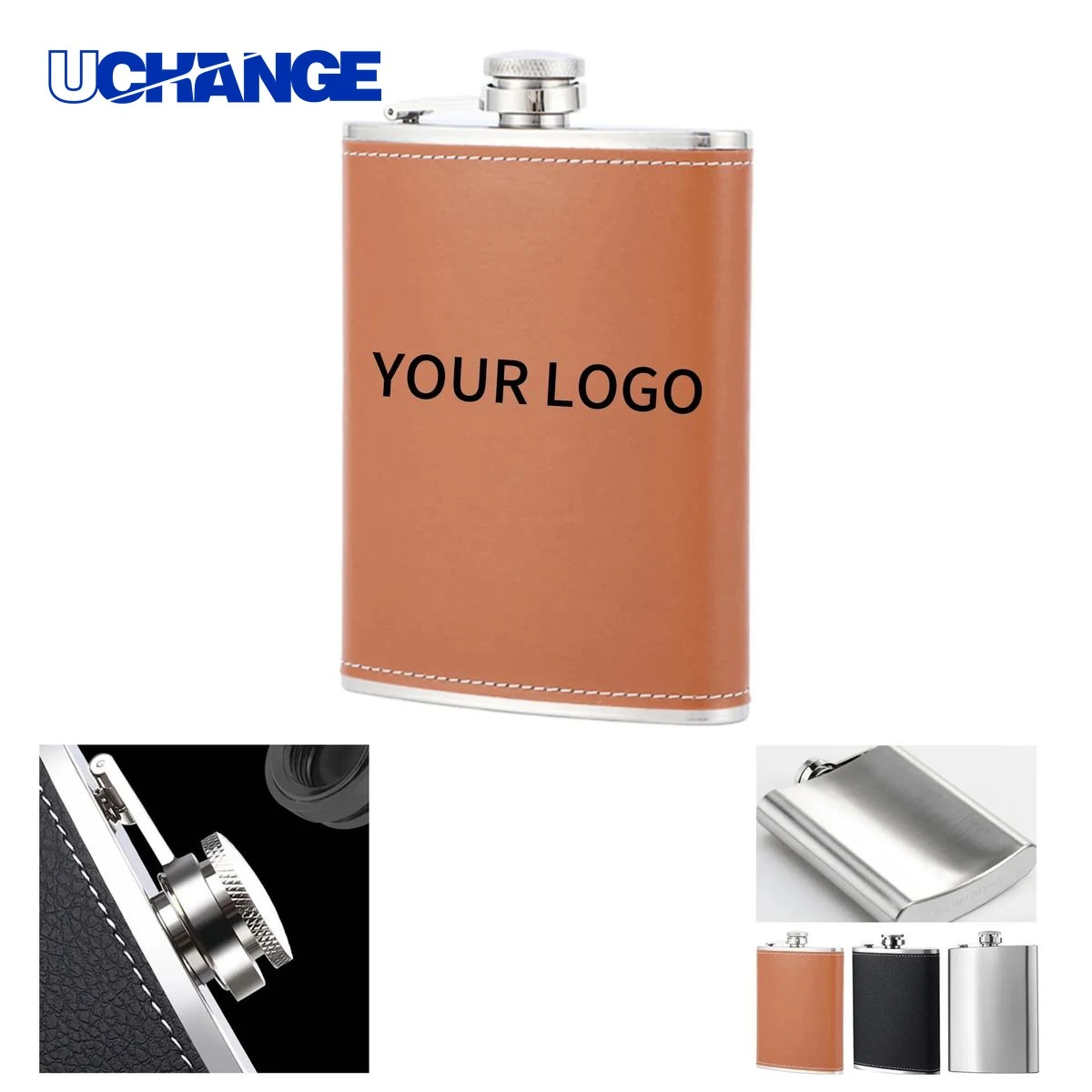 Leather Covered Metal Flask Bottle 8oz 1