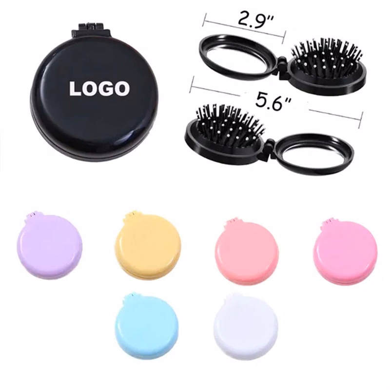 Portable round folding comb with mirror