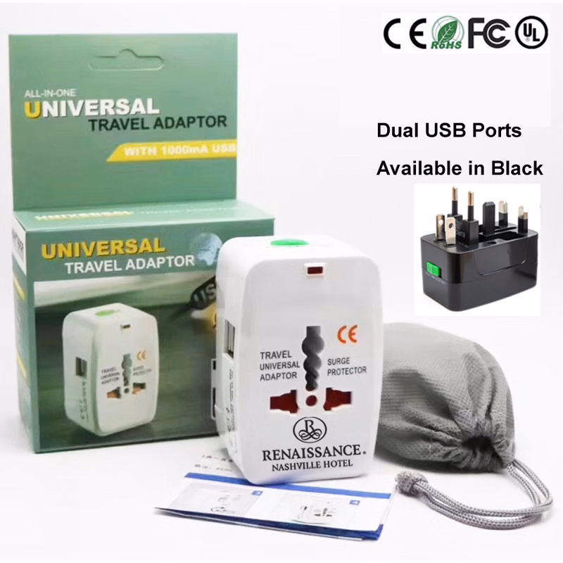 TravelGuard Dual-USB Universal Adapter with Surge Protection