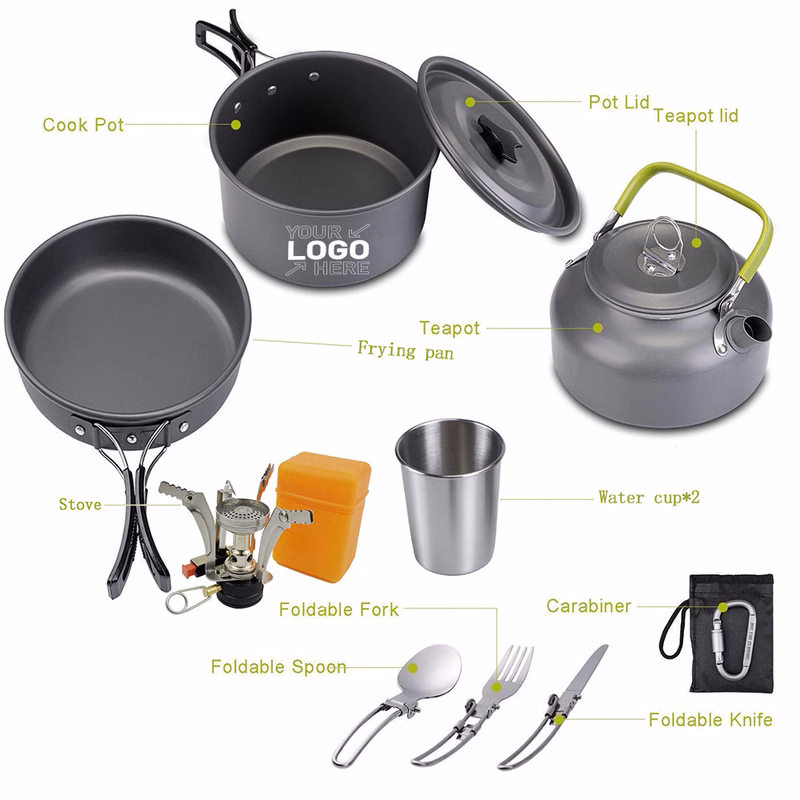 2-3 persons outdoor stove head set pot teapot with cup combination
