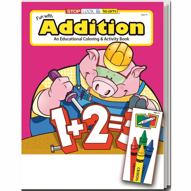 Fun with Addition Coloring Book Sets - 4 Pack Crayons Ages 3-11