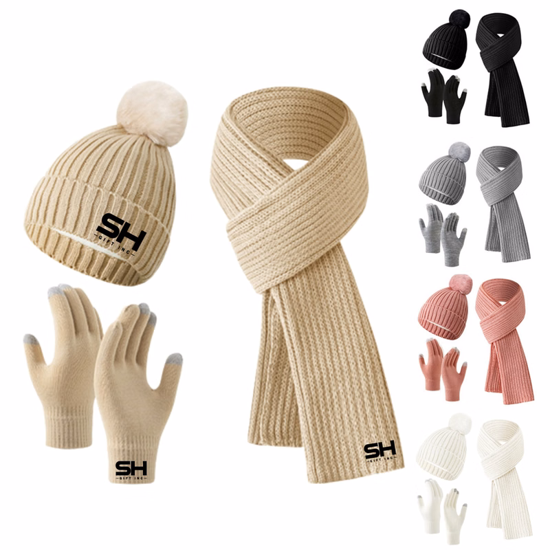 Winter Scarf Gloves and Knit Beanie Hat Set