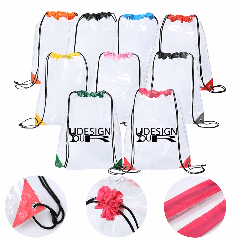 MOQ 50 Clear PVC Drawstring Backpack for Events