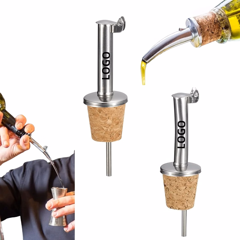 MOQ Stainless Steel Auto Flip Bottle Pourers With Wood Cap