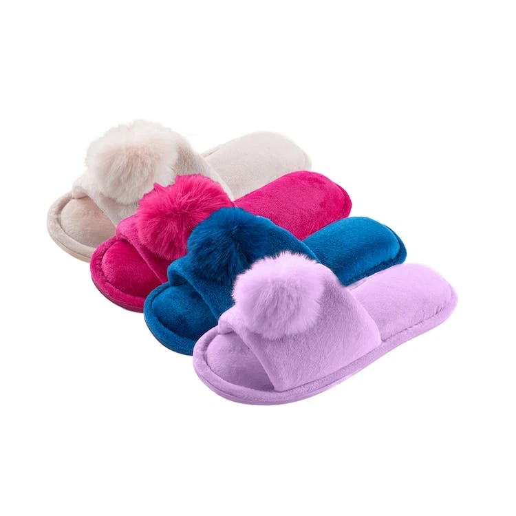 Girls' Pom-Pom Slide Slippers - S-XL 4 Colors 1