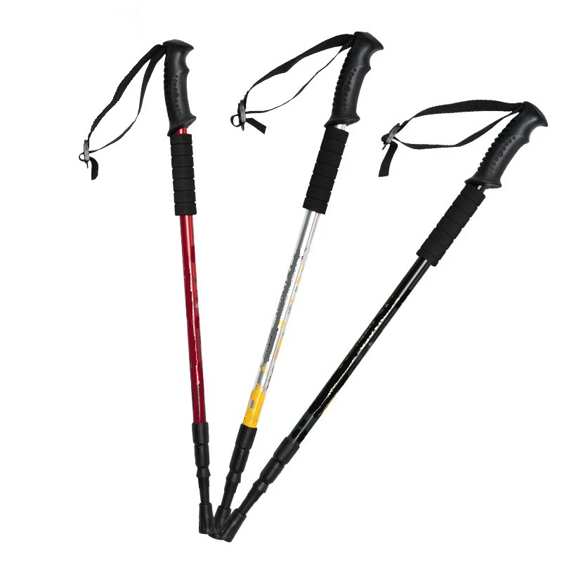 Portable Straight Handle Aluminum Alloy Three-section Shock-absorbing Trekking Pole Travel Walking 1