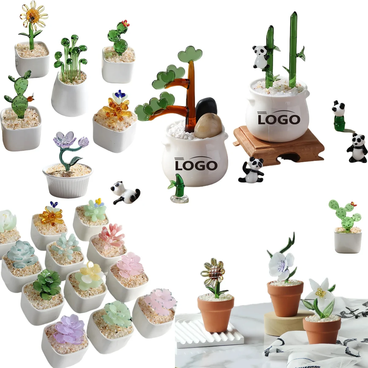 Handmade Glass Succulent Cactus Decor For Office Home 1