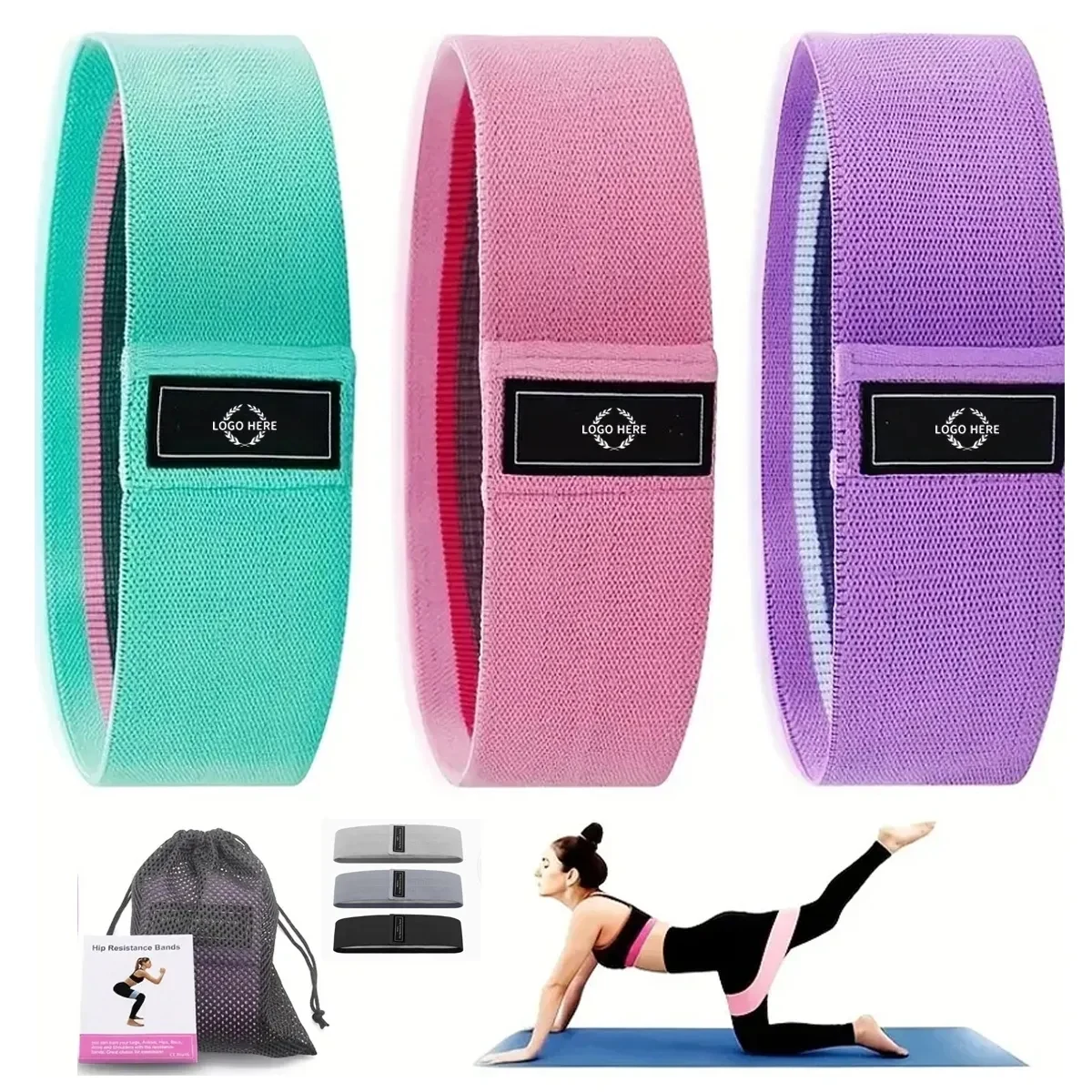 Non-Slip Fabric Resistance Bands Set of 3 1